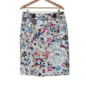 Tibi Floral Pencil Skirt Multi Color Pop Art Cotton Blend Size 8 Mod Retro